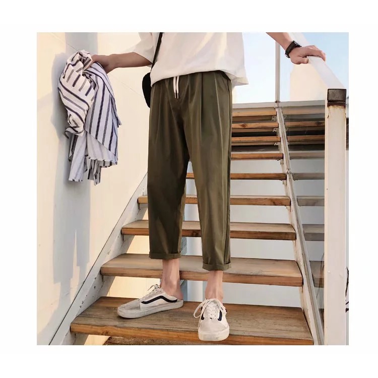 Quần dài ống rộng màu trơn phong cách thời trang Hàn Quốc cho nam giới
