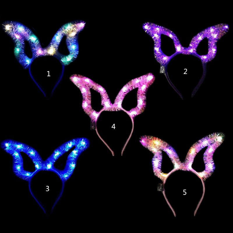 Flgo Băng Đô Tai Thỏ Có Đèn LED Lấp Lánh Dễ Thương