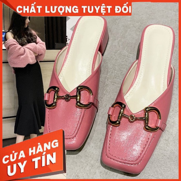 Dép thời trang cổ điển mũi vuông đế thấp dành cho nữ - Hàng nhập khẩu