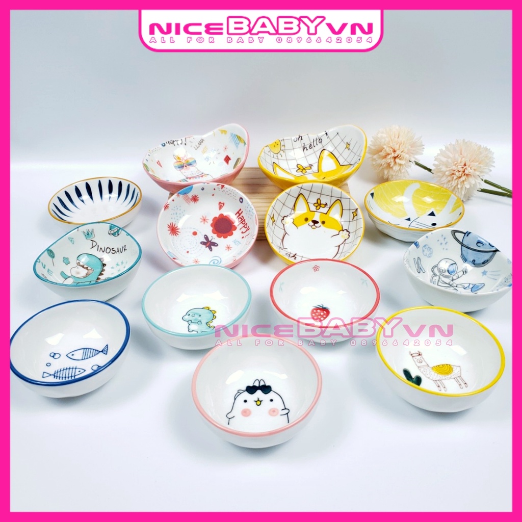 Bát Ăn Dặm Gốm Sứ Kiểu Nhật Chén Nước Chấm Họa Tiết 60ml NiceBabyVn