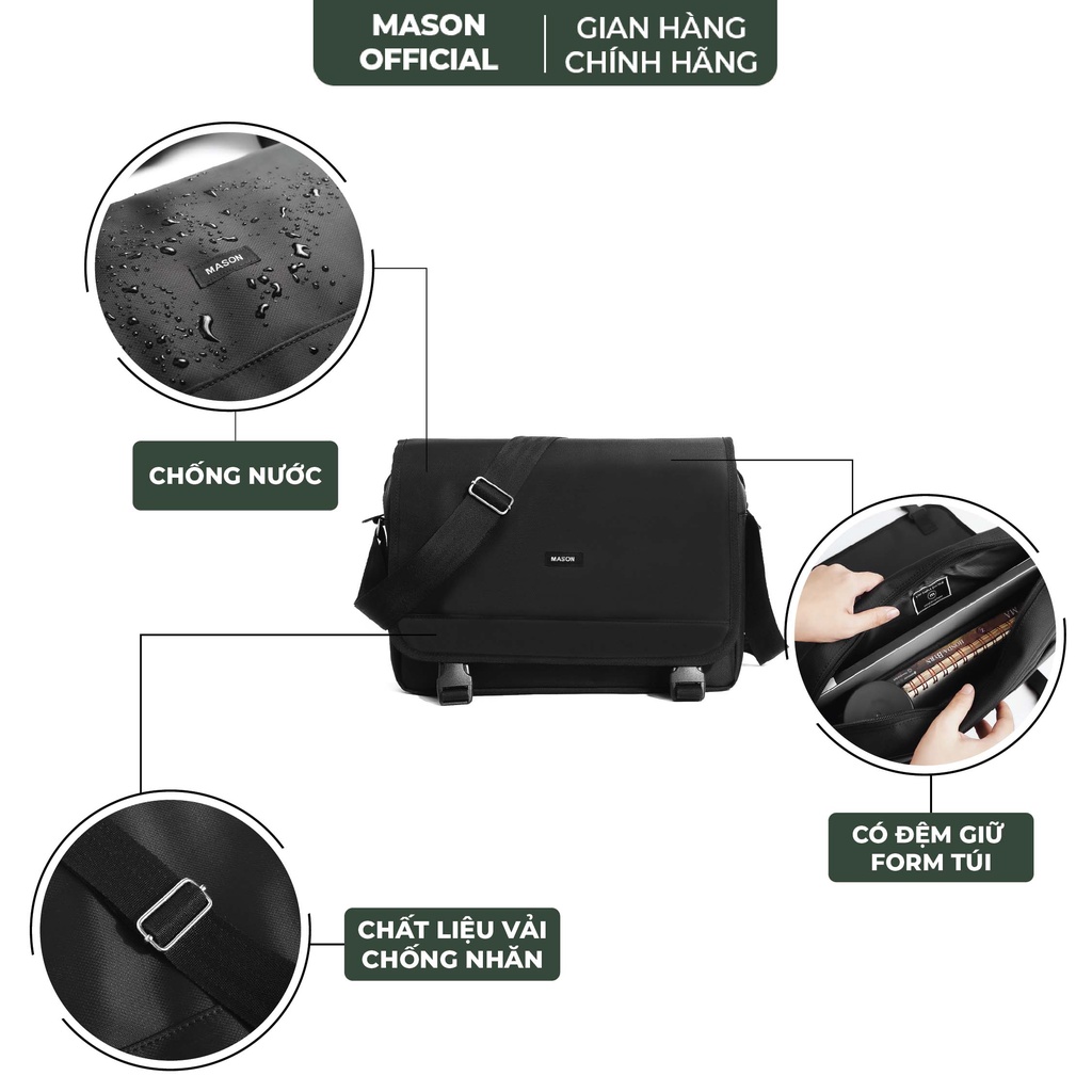 Túi đeo chéo nam nữ unisex đựng Laptop 14 inch Messenge Bag vải Oxford nhập khẩu chống thấm nước thương hiệu Mason - M27