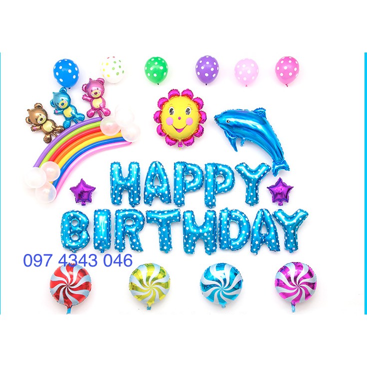 Combo bộ chữ bóng sinh nhật Happy Birthday cầu vồng đầy đủ như hình