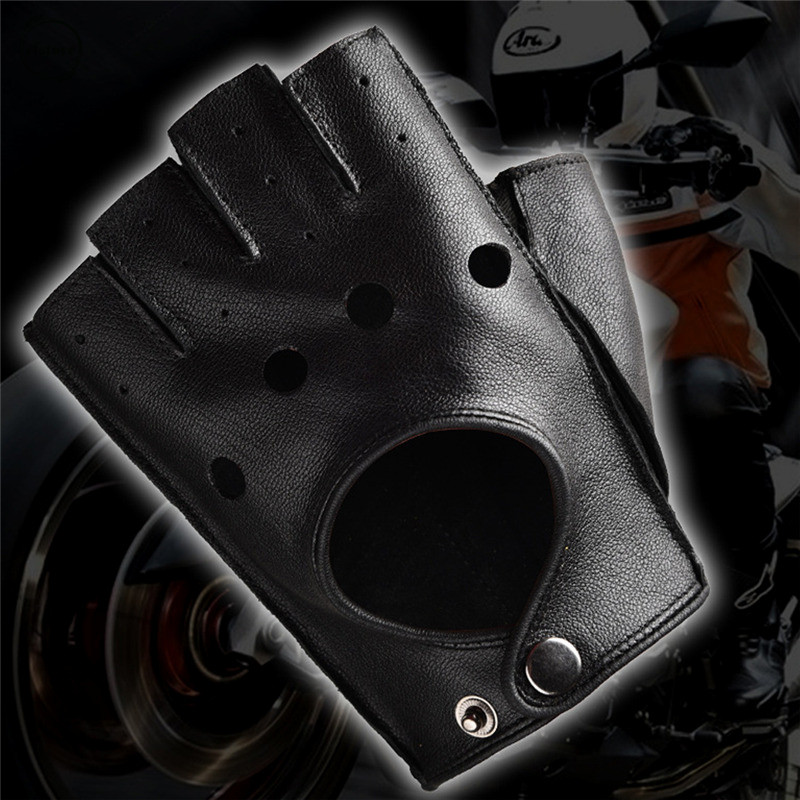 Găng tay hở nửa ngón bằng da cừu chống trượt cao cấp dành cho nam