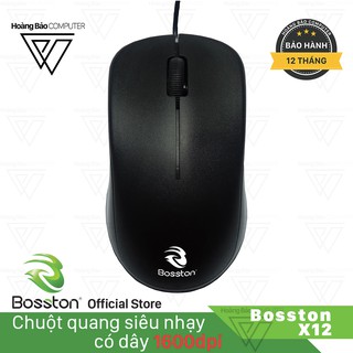 Chuột quang siêu nhạy có dây 1600DPI Bosston X12 (Đen) - Chính hãng