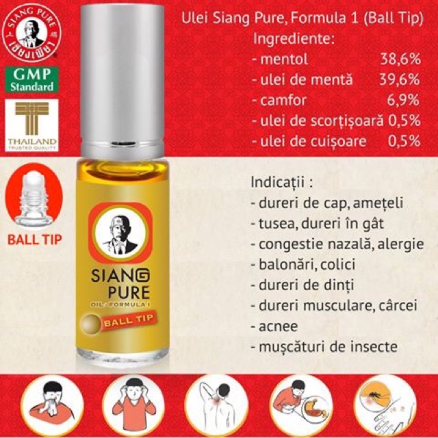 Dầu Lăn trị côn trùng đốt Siang Pure Oil Ball Tip 3ml