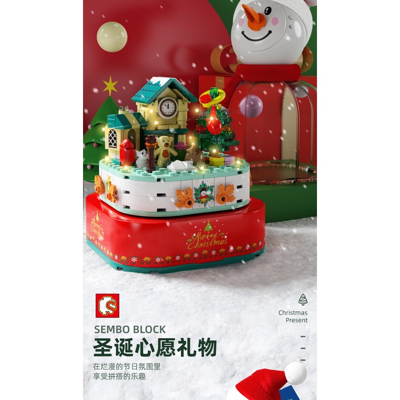 Đồ chơi Lắp ráp Mô hình Sembo 601162 601164 Christmas tree Music Box Snowman Christmas Gift With Lighting quà Giáng sinh