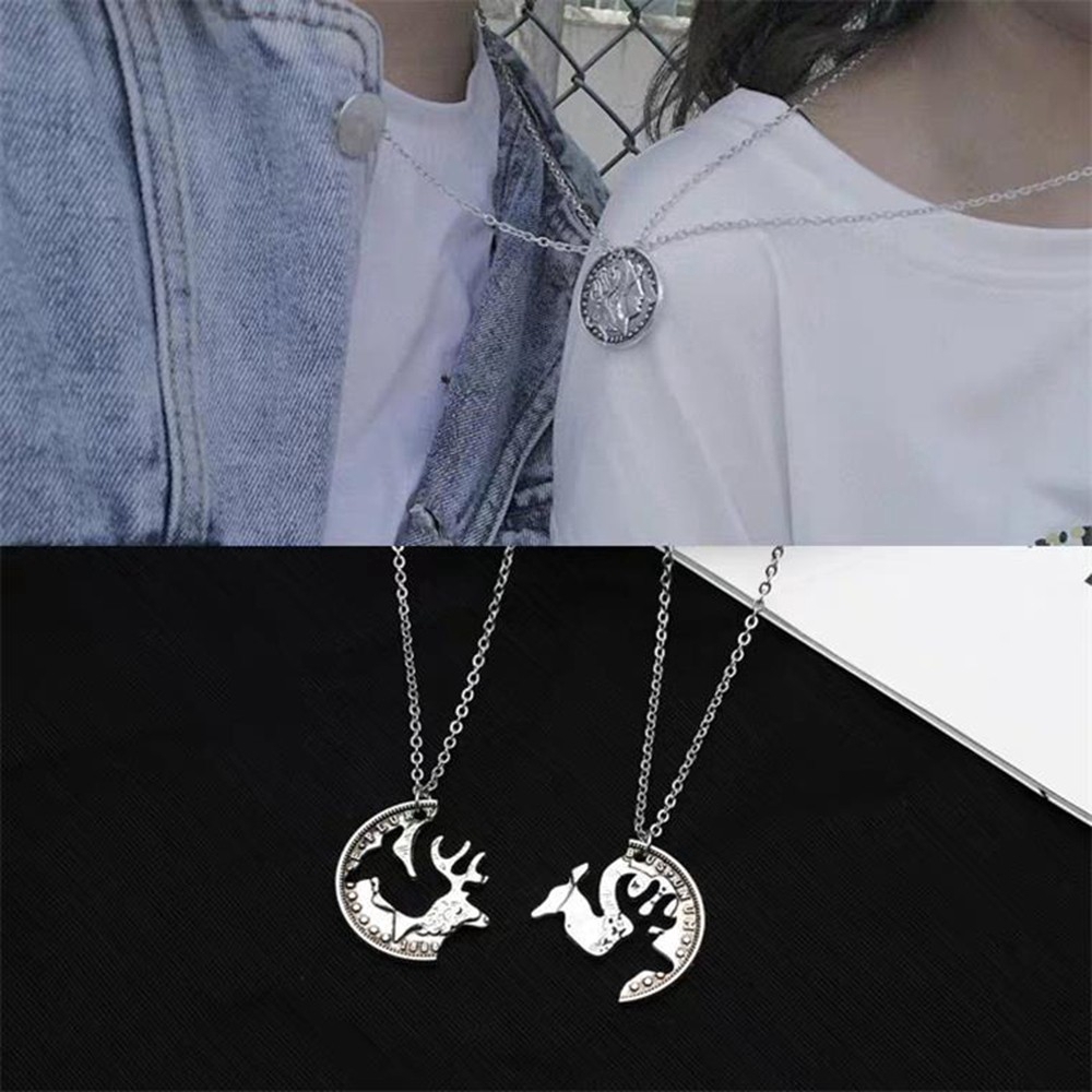 Set 2 Dây Chuyền Đôi Mặt Đồng Tiền Sừng Nai Thời Trang