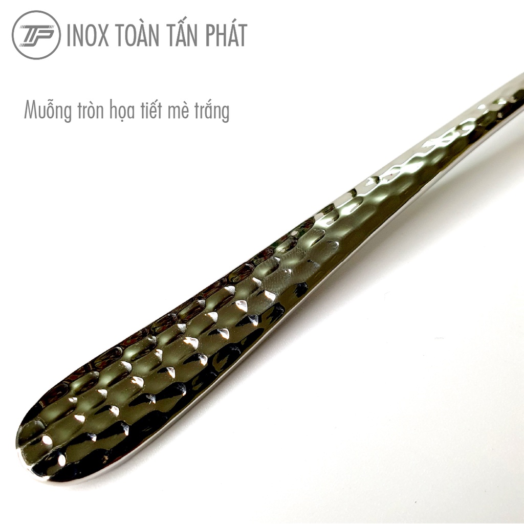 Muỗng Tròn Inox Họa Tiết Mè Trắng - Inox 304