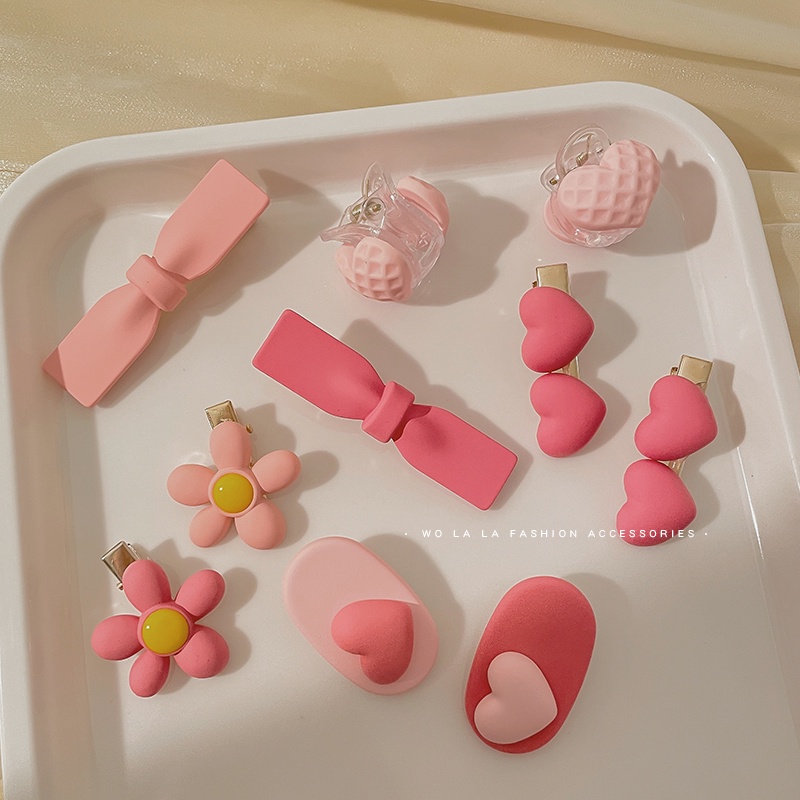 Kẹp Tóc Hình Nơ Trái Tim Màu Hồng Dễ Thương Đơn Giản Thời Trang Hàn Quốc