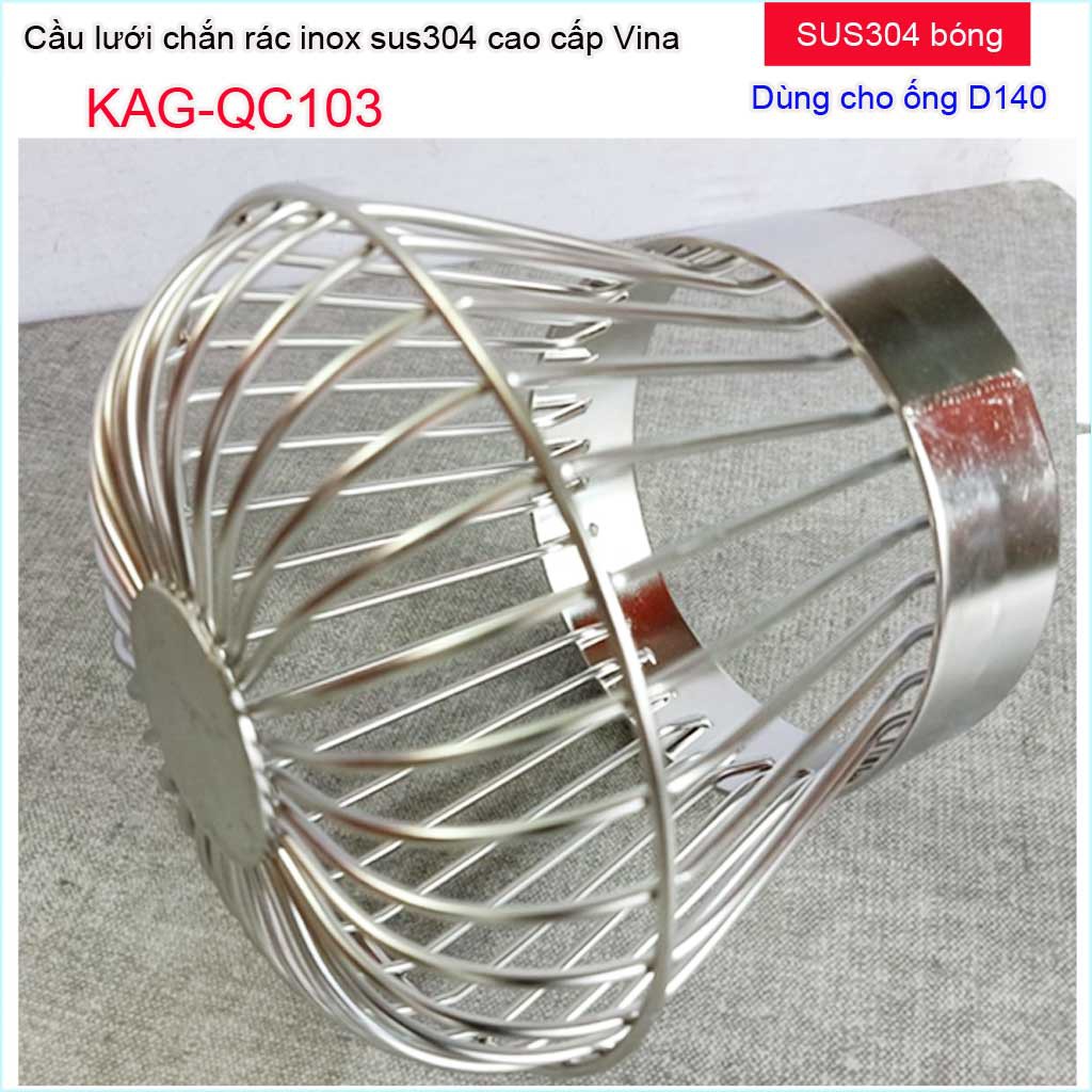 Quả cầu lưới Inox dày D140-168, cầu chắn rác sân thượng thoát nước mưa KAG-QC103 thoát nhanh sử dụng tốt siêu bền