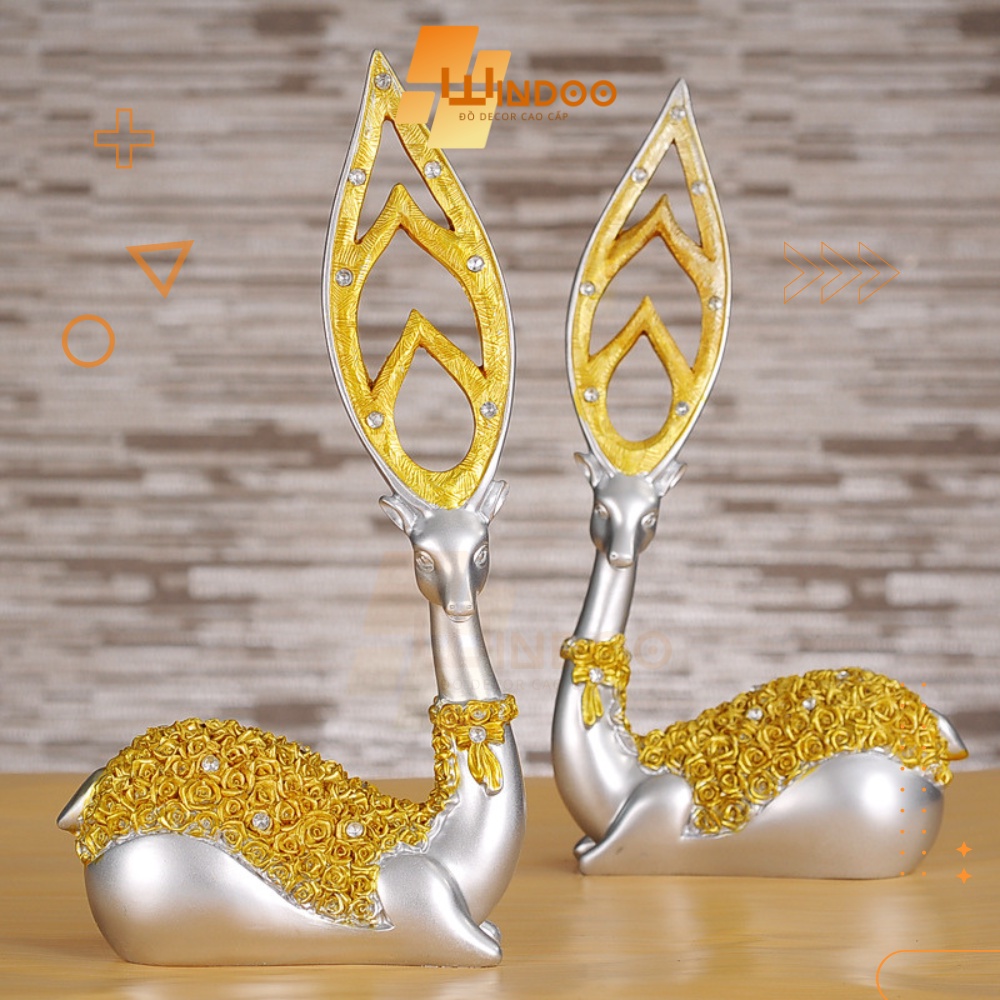 Tượng cặp hươu tài lộc sang trọng phú quý decor trang trí phòng phong cách bắc âu