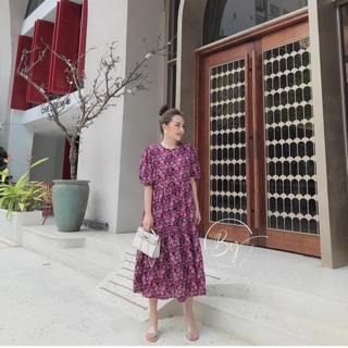 Váy hoa nhí babydoll tím hồng