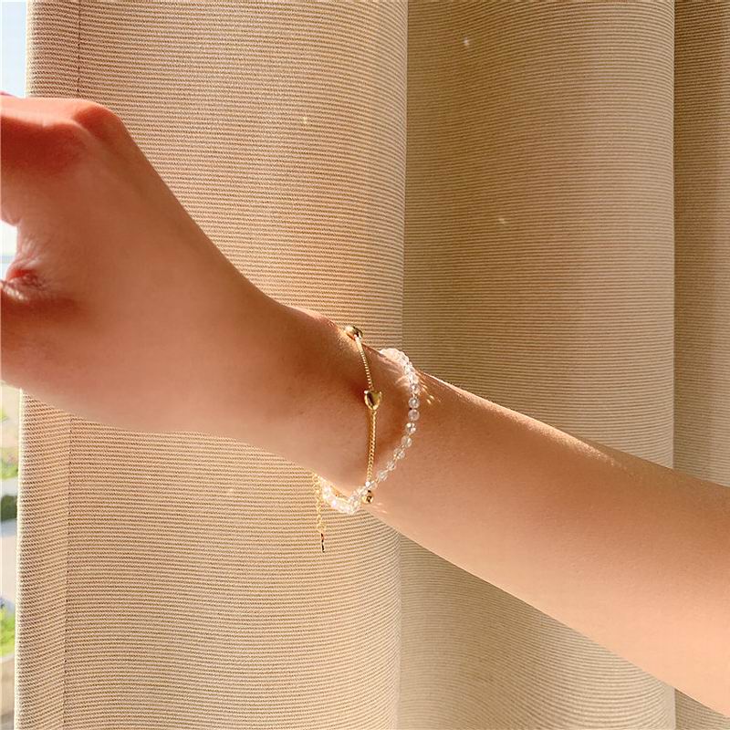 Vòng tay nữ Etrendy hai lớp phối mặt hình trái tim đính đá thời trang phong cách Hàn Quốc