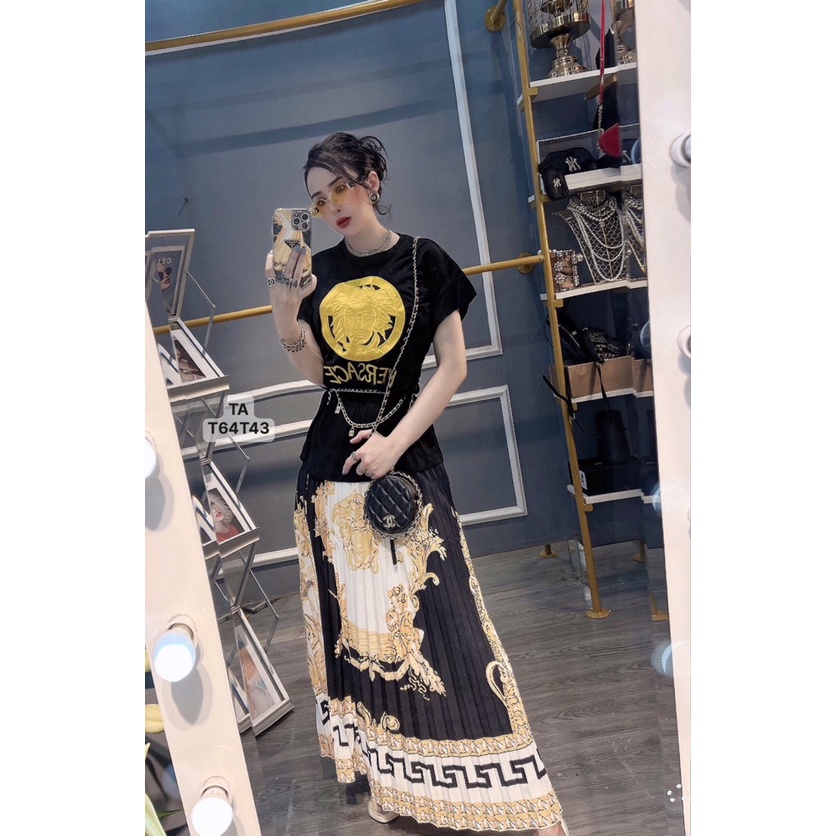 Set váy versace áo thêu chân váy dài