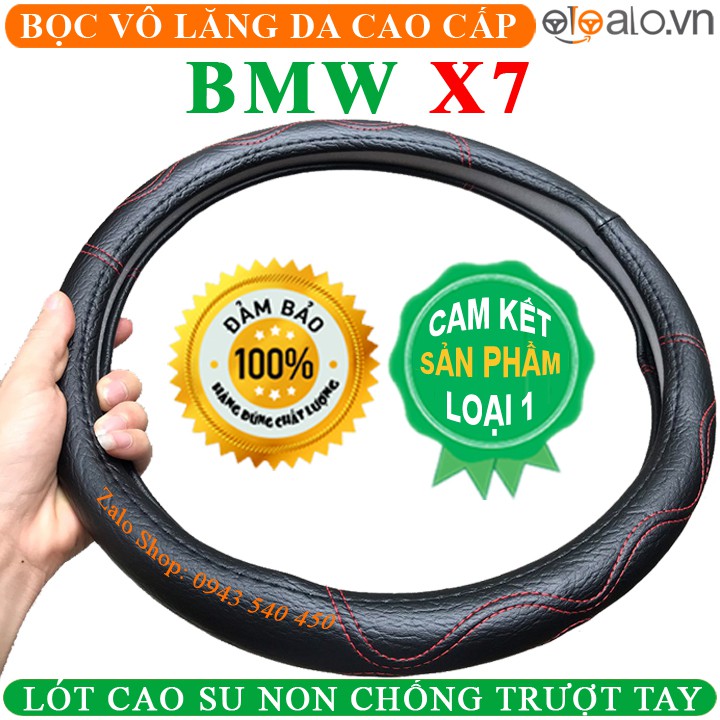 Bọc Vô Lăng Da Xe BMW X7 Lót Cao Su Non Cao Cấp Chống Trượt Tay - Màu đen chỉ đỏ - OTOALO