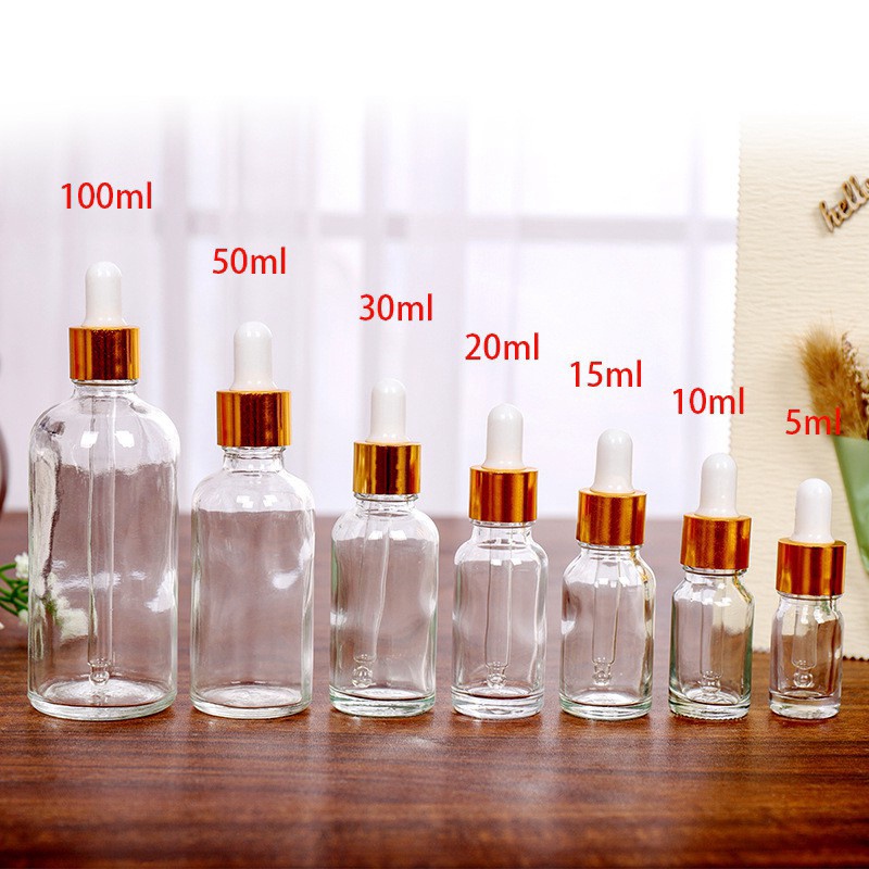 Chai Tinh Dầu Thủy Tinh (Lọ Serum) Bóp Giọt Khoen Vàng 5ml/10ml/30ml/50ml Chiết Mỹ Phẩm