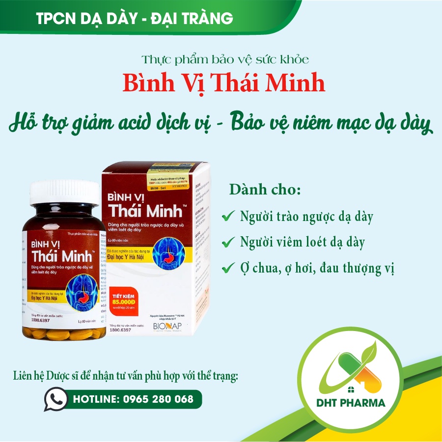 Hỗ trợ giảm acid dịch vị Bình vị Thái Minh - Lọ 80 viên