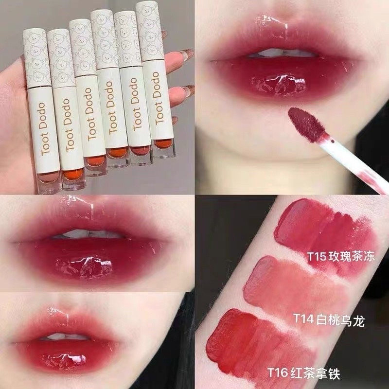 Son Tint Bóng Glass Shine Gloss Liquid Hydrating Long Lasting Dupe Pink Bear Mirror