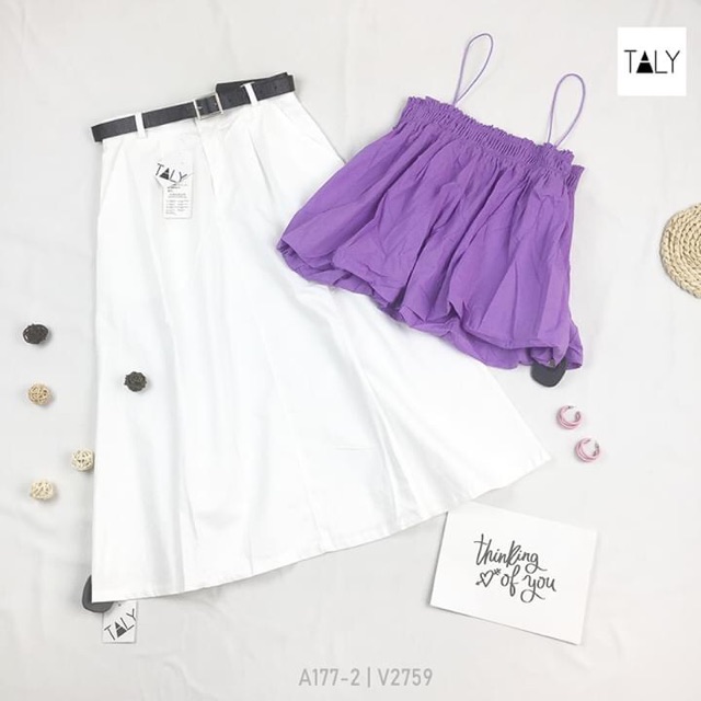 Set áo tím chân váy trắng Hàn Quốc