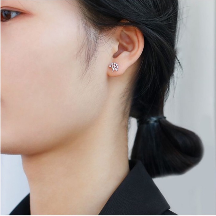 Bông tai bạc nữ DaLiA Jewelry hình cây pha lê thanh lịch đủ màu trắng - vàng