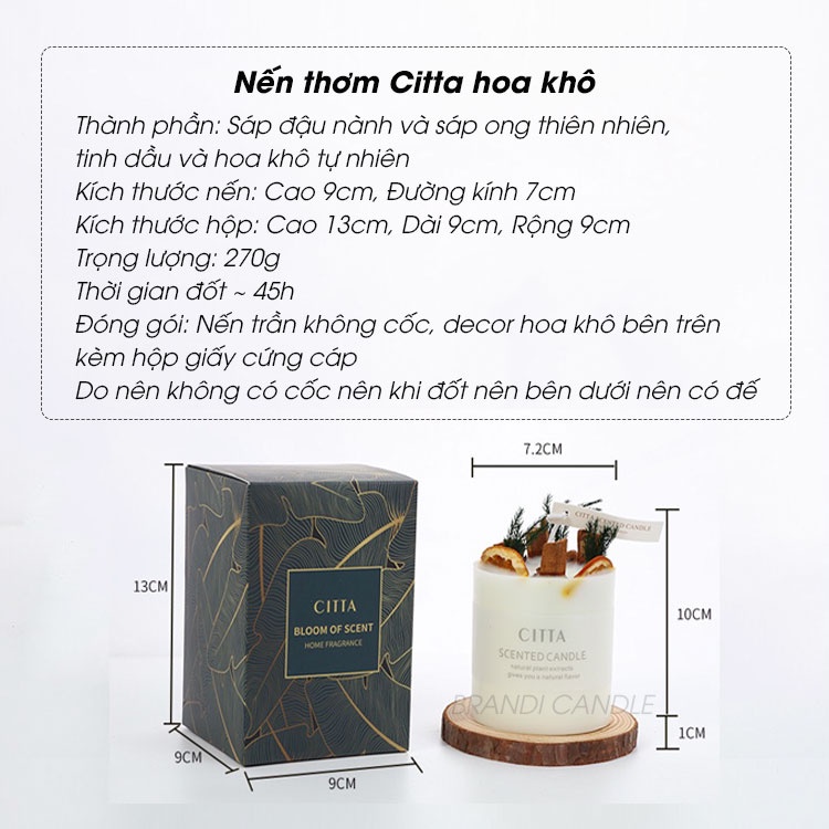 Nến Thơm Handmade Citta Hương Thơm Bốn Mùa Hoa Khô Tự Nhiên Trang Trí Nhà Cửa