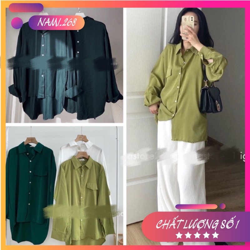Áo Sơ Mi Dài Tay Vạt Bầu- Sơ Mi Form Rộng Oversize 3 Mầu HotHit (Hàng Sẵn)
