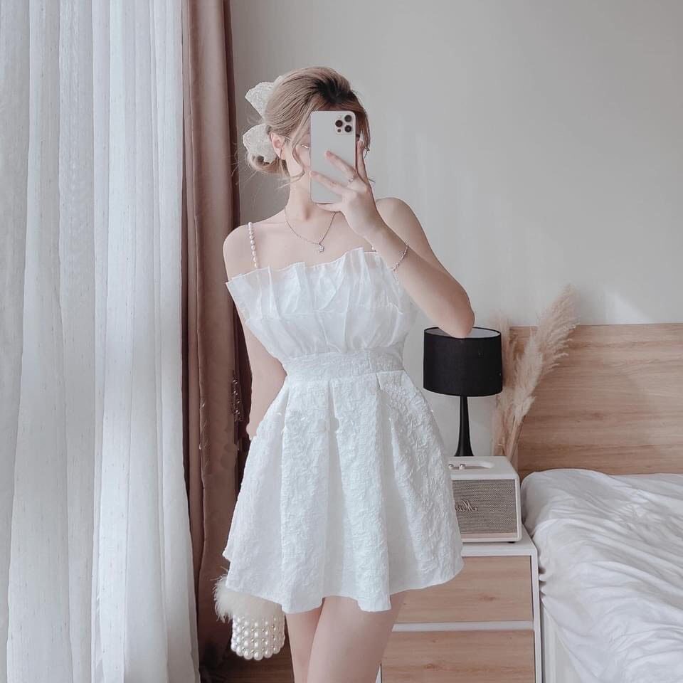 Đầm dạo phố chất gấm dáng xòe nhẹ phối voan đáng yêu (DÂY VẢI) - Emma Dress