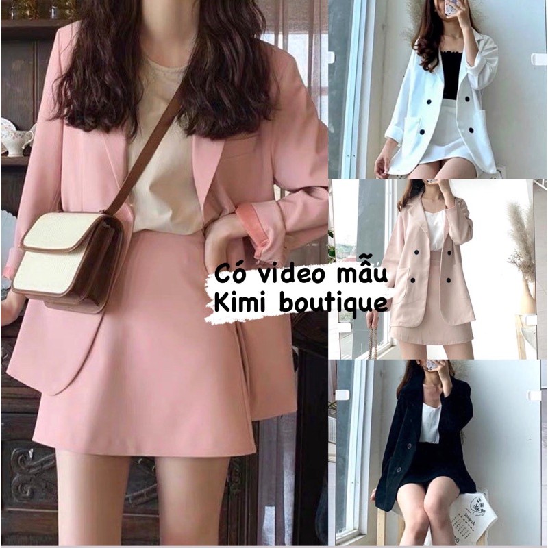 Set vest kèm chân váy trơn kiểu dáng Hàn Quốc Set blazer công sở