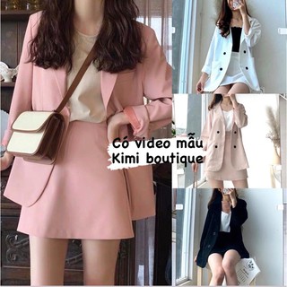 Set vest kèm chân váy trơn kiểu dáng Hàn Quốc Set blazer công sở