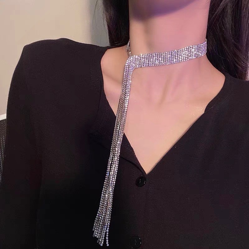 Choker full đá tua dài sang trọng mã F-99