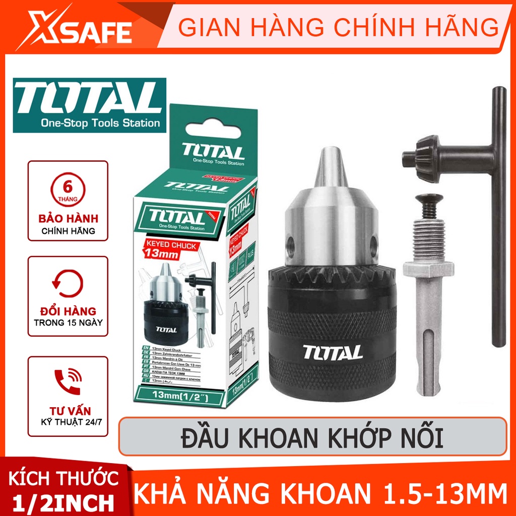 Đầu khoan kèm khớp nối TOTAL TAC451301.1 Đầu khoan có răng khả năng khoan 1.5-13mm, kích thước kết nối 1/2&quot; - [XSAFE]