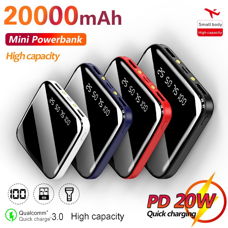 Pin Sạc Dự Phòng 20000mAh Nhỏ Gọn Có Đèn led Cho Xiaomi IPhone Huawei oppo