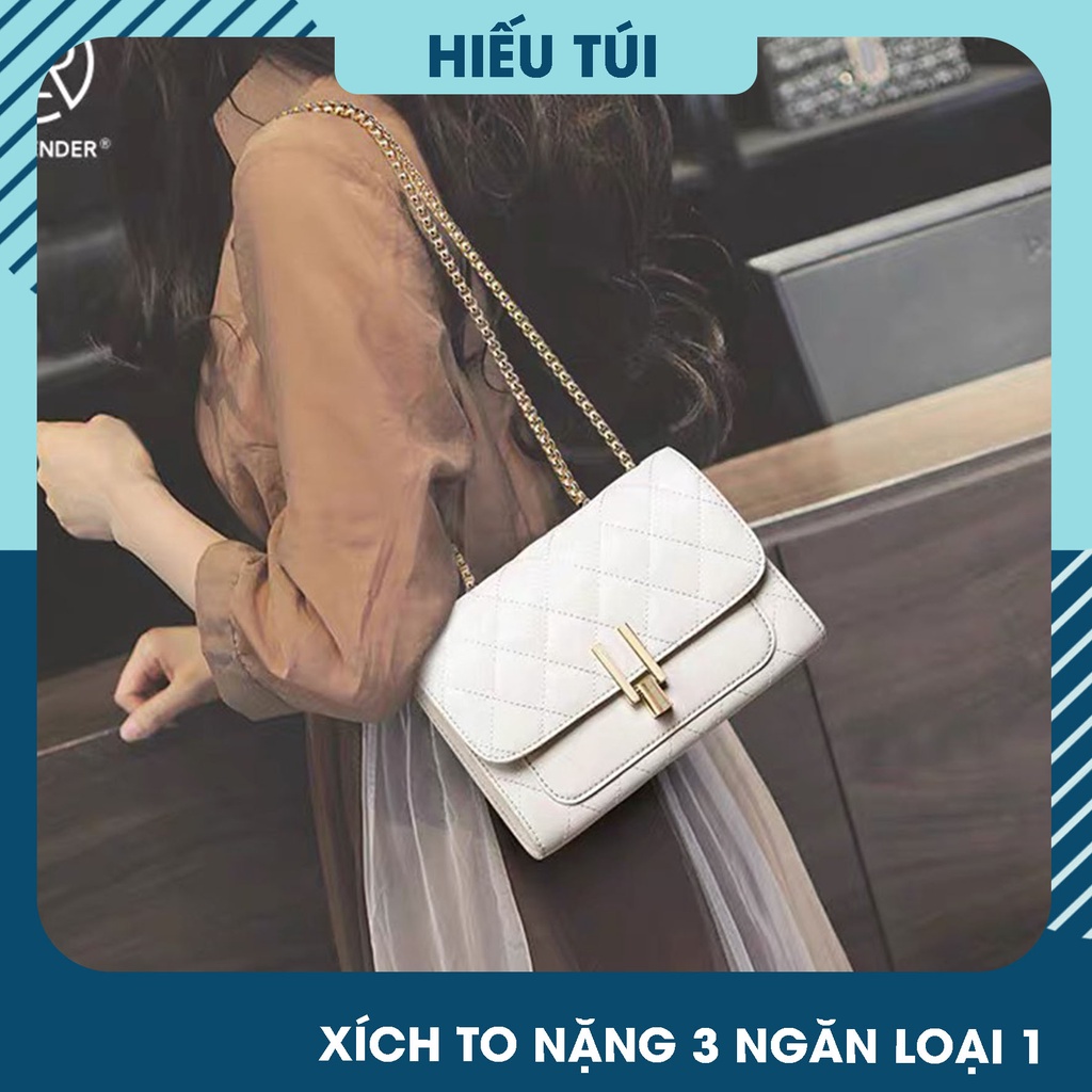 Túi đeo chéo nữ mini dây xích da thêu ô khóa bút chì 3 ngăn đi chơi đẹp giá rẻ HT09