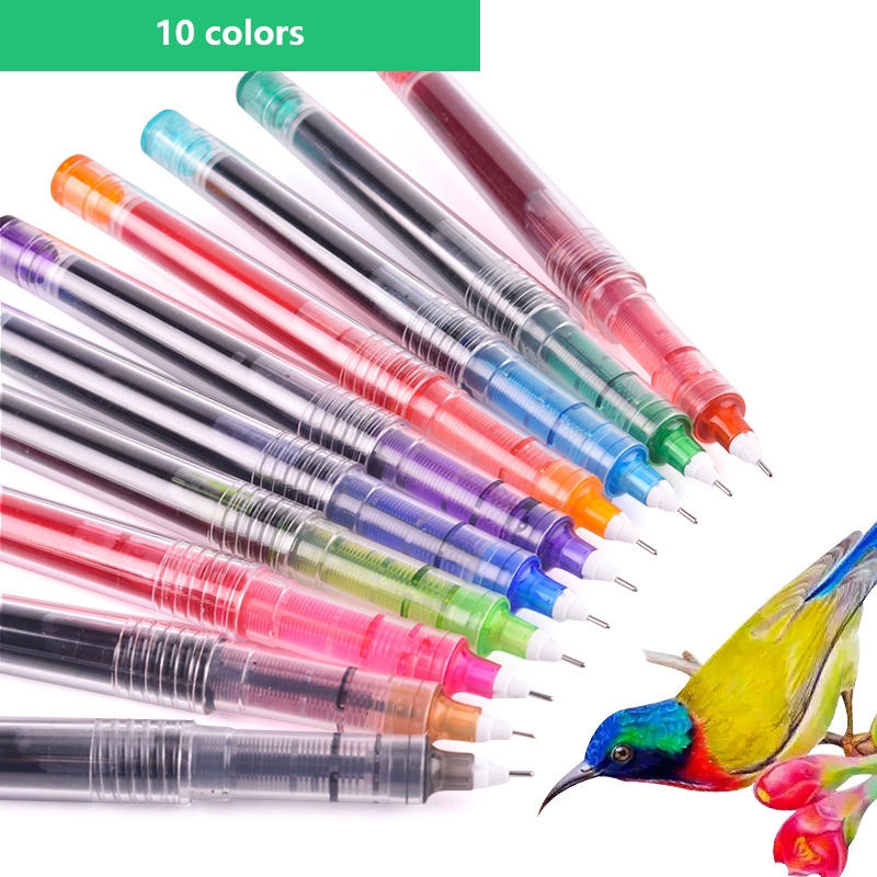 Bút mực gel cỡ lớn ngòi 0.5mm dài 13cm gồm 10 màu
