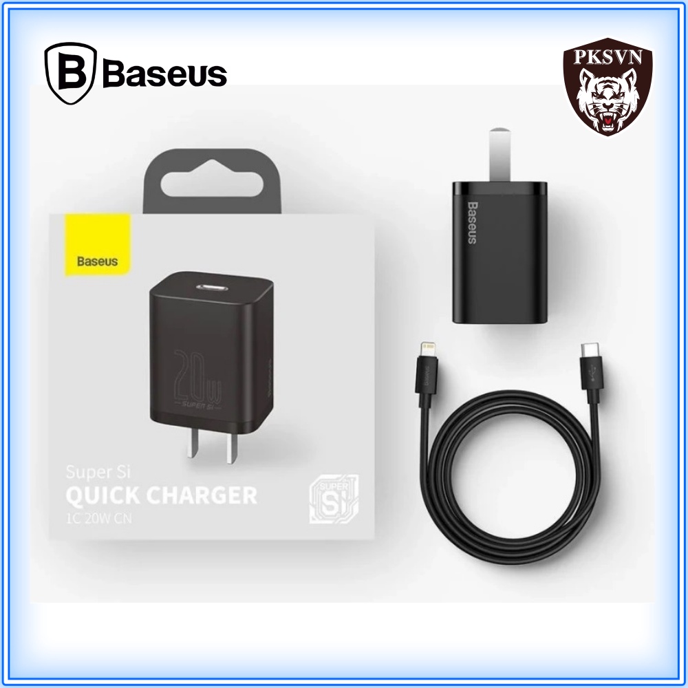 Bộ Sạc Nhanh 20W + Cáp Sạc Nhanh 20w Chính Hãng Baseus Super Si Sạc đầy 50% pin chỉ trong 30p - Bảo Hành 12T