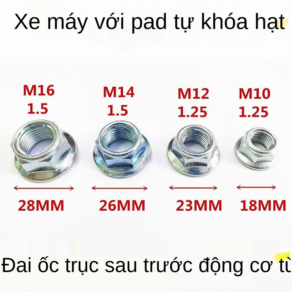 Phụ kiện xe máy M10 M12 M14 M16 Đai ốc trục trước, giữa và sau Đai ốc tự khóa with pad