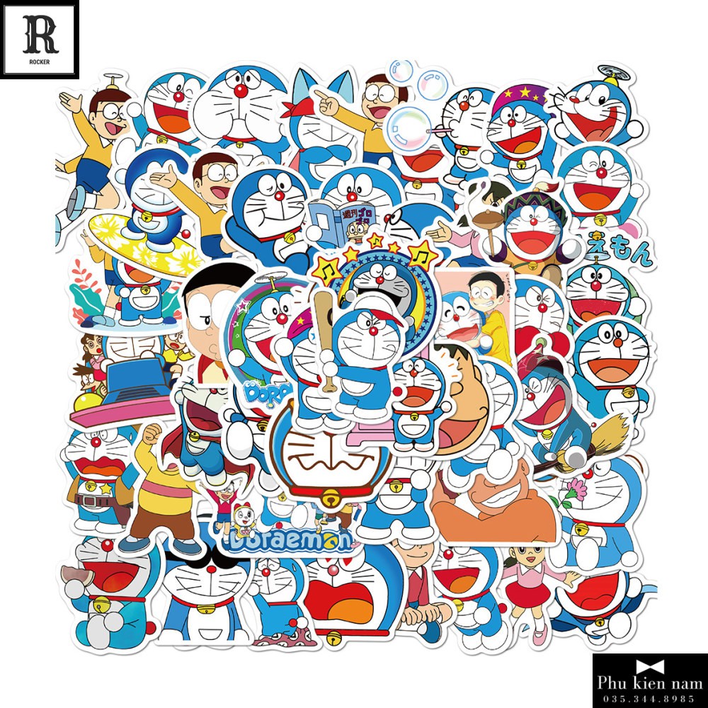 Sticker PVC Doremon 50 Hình ST094 - Stickers Chống nước Dán Mũ bảo hiểm Vali Laptop Điện thoại Dán xe