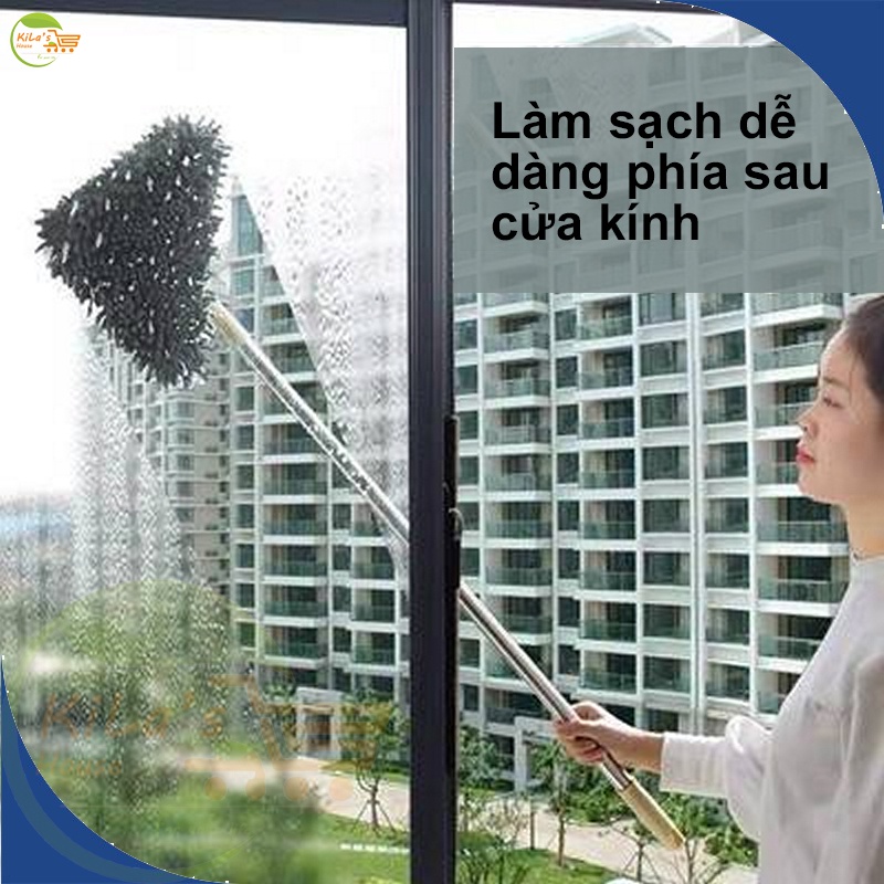 Chổi Lau Kính Tam Giác Đa Năng Xoay 180 Độ Cỡ Lớn, Cán Dài Tối Đa 1m90