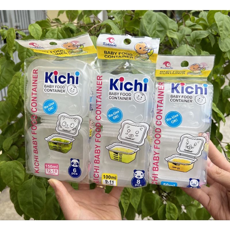 khay trữ đông Kichi, bộ hộp chia thức ăn Kichi trữ đồ ăn dặm cho bé