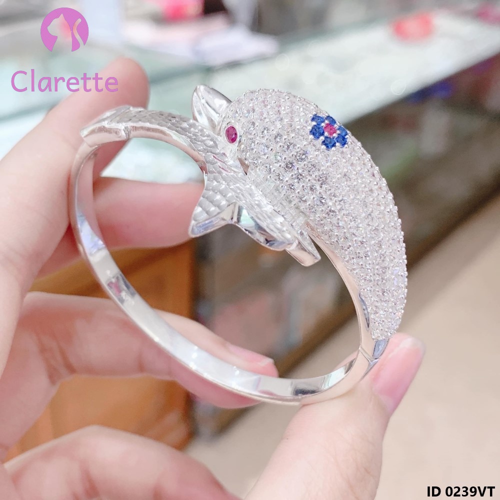 Vòng tay bạc hở hình cá heo Clarette 0239VT