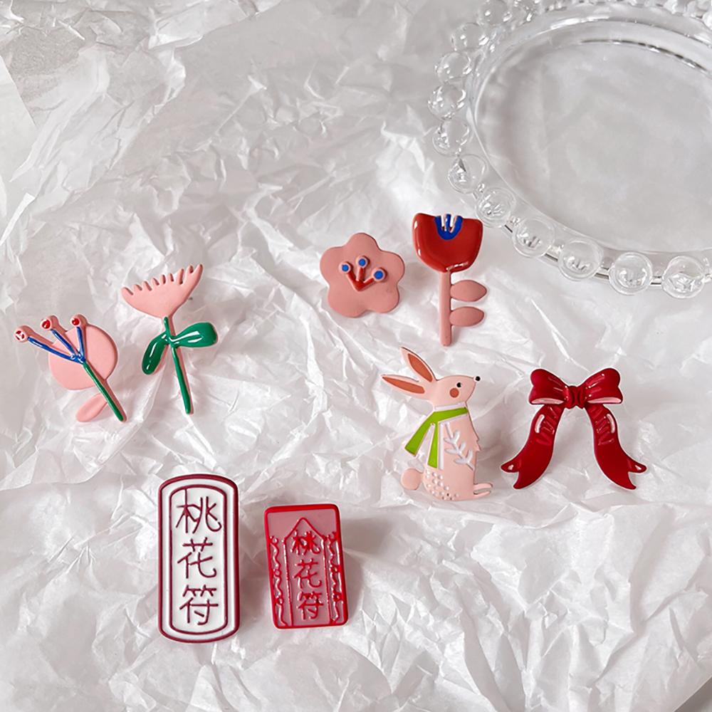 Khuyên Tai Hợp Kim Tráng Men Đính Nơ Họa Tiết Hoạt Hình Dễ Thương Cho Nữ