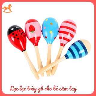Đồ chơi lục lạc gỗ đầu tròn tập cầm nắm cho bé - có âm thanh