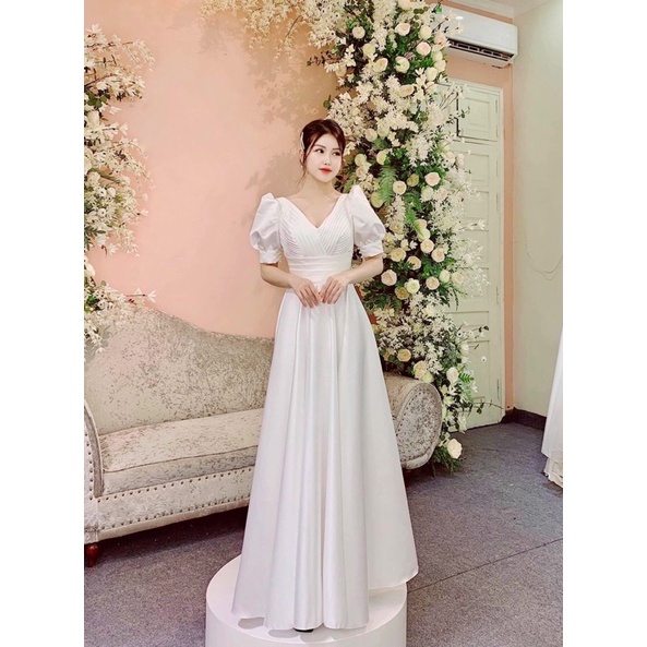 Ms110Y ĐẦM XOÈ MẶC CƯỚI XẾP LY NGỰC FULL SIZE :S/M/L/xL( ảnh và video cho chủ sop tự tay chụp ) KÈM ẢNH KHÁCH MẶC