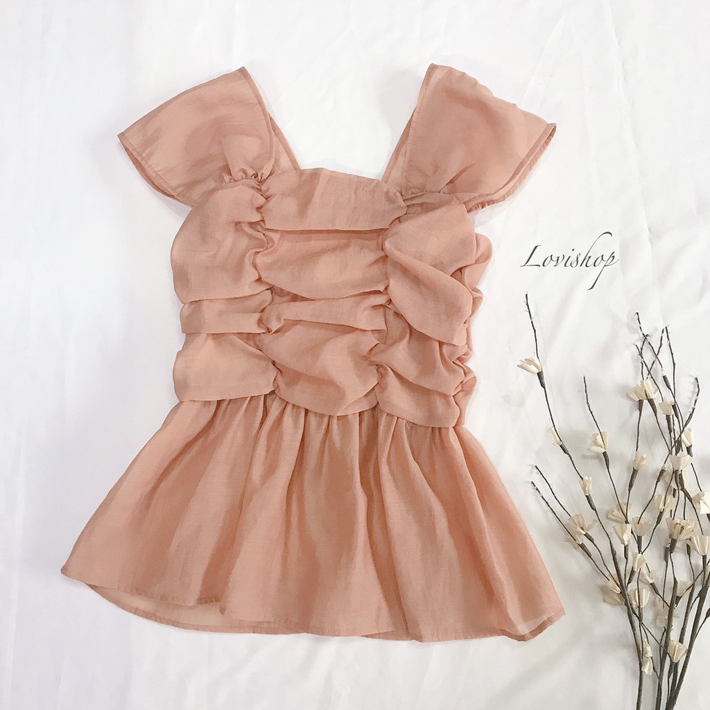 LOVI SHOP- Áo kiểu nhún đắp vai nhà Lovi siêu sang chảnh