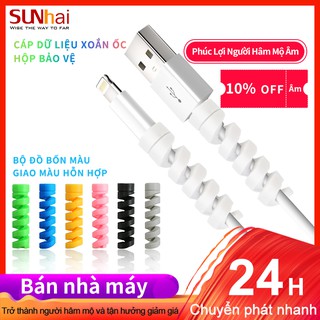 Set 4 vỏ bảo vệ dạng xoắn ốc phù hợp với cáp dữ liệu của Android và iPhone chống hư hỏng phổ biến