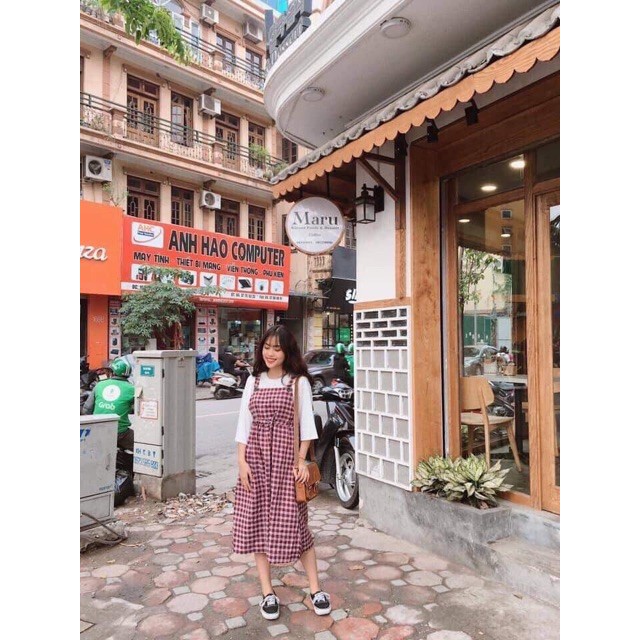 [HÀNG HOT] Sét yếm kẻ karo (kèm áo) DNS828