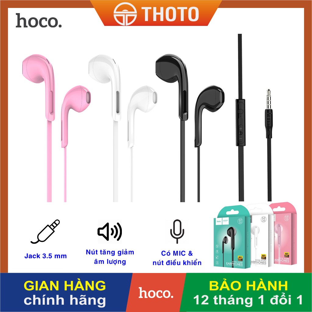 Tai nghe gài tai In-Ear chính hãng HOCO âm thanh cực hay - Tai nghe có dây kèm MIC và nút điều khiển, jack 3.5 mm