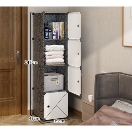 Tủ Nhựa Ghép Đa Năng - Màu Nhựa Đen Cửa Trắng Kẻ - Mẫu Mới Nhất Tại Shop - Nhiều Kích Thước
