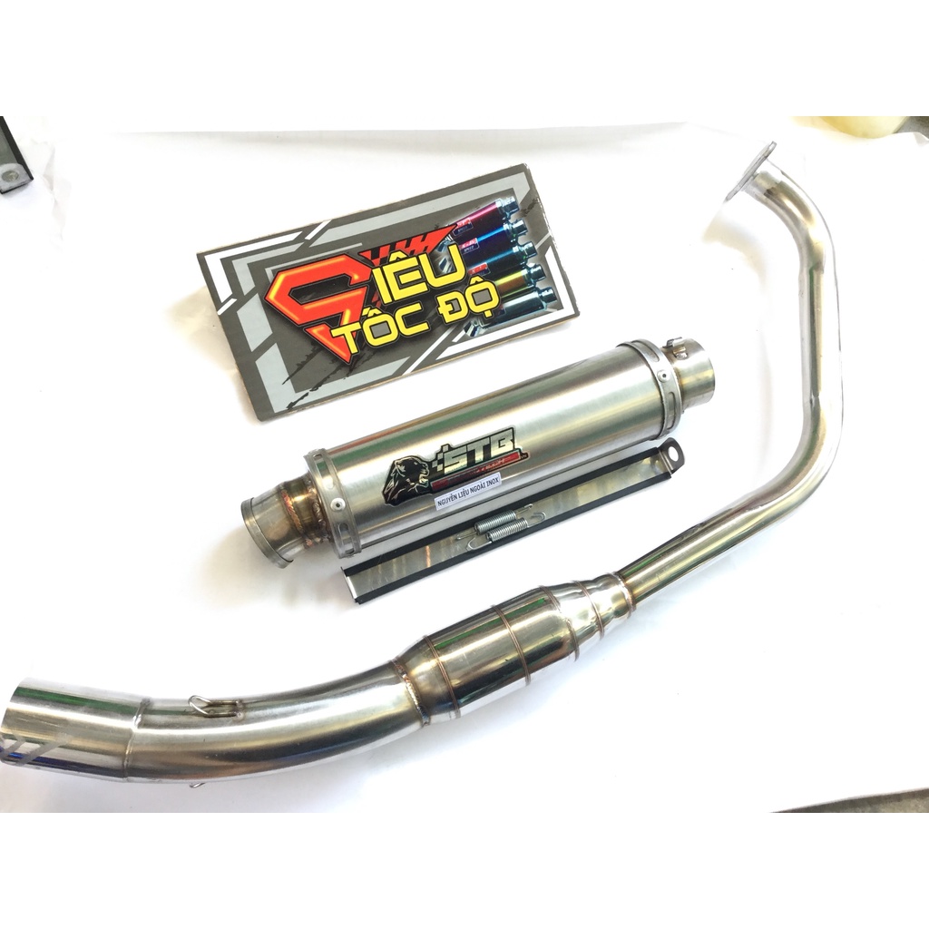 Bộ pô stb TRẮNG full cổ bầu hơi inox exciter, winer, sonic, raider, satria, gsx, tfx, fz, cbr, r15,...