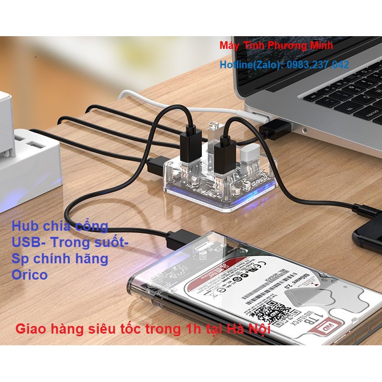 Hub- Bộ chia USB 3.0 trong suốt 4 cổng Orico MH4U-U3_Bảo hành 1 năm chính hãng